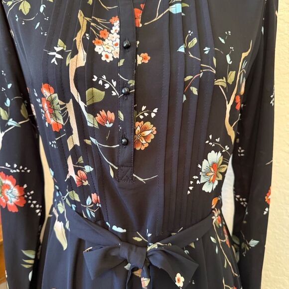 Nanette Lepore Blk Floral Print Pin Tucked Long Slv Dress Sz 4 Career, Occassion - Picture 7 of 14